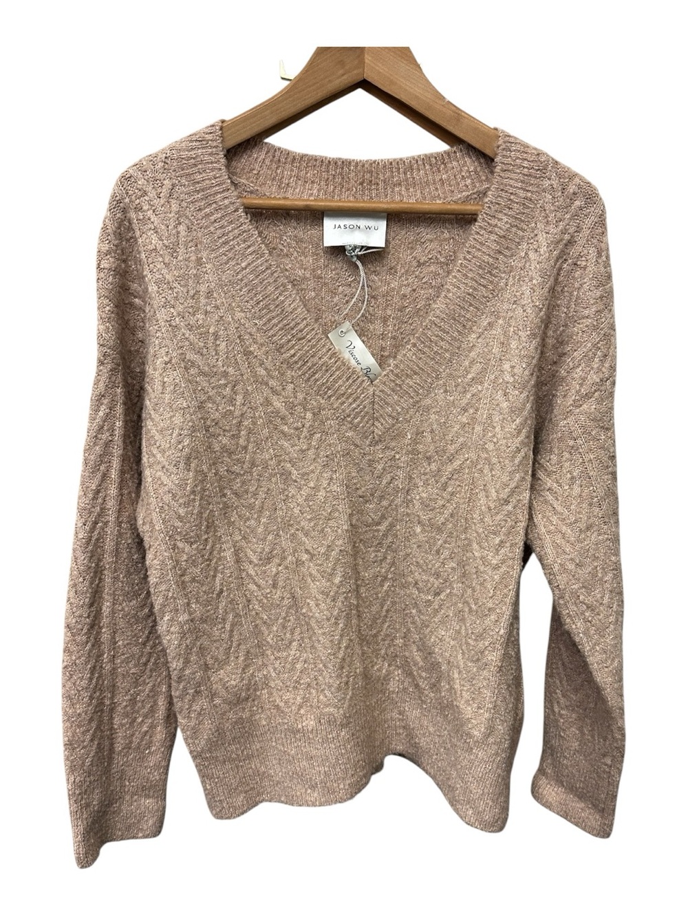 Jason Wu Sweater Medium Minimalist Chunky Cable Feminine Knit Blush Pink Preppy